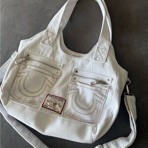 True Religion White Shoulder Bag with Silver Hardware